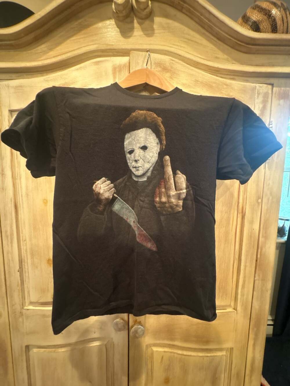 Halloween Michael Myers Middle Finger T-Shirt Size M Black